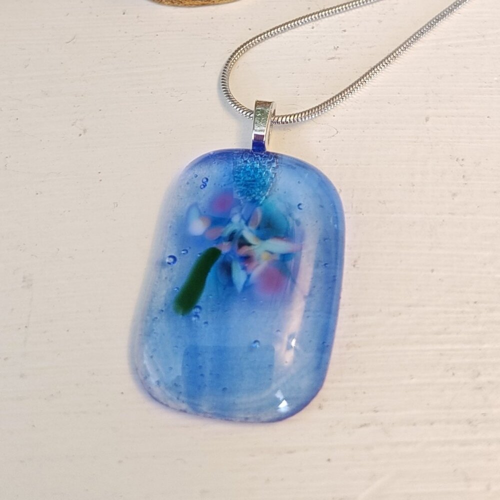 OOAK handmade sculptured flower pendant Statement fused glass jewelry + necklace